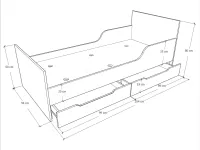 Ágykeret 90x200 BL betét 2db ágyneműtartó+ leesésgátlóval méretrajz